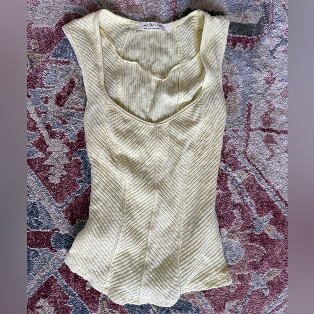 Free People Ribbed Yellow Sweetheart Neckline Sleeveless Top